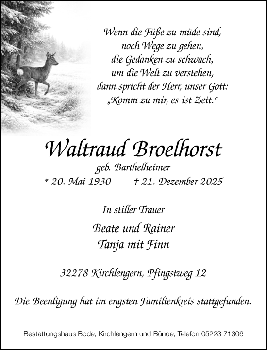 Traueranzeige von Waltraud Broelhorst von Neue Westfälische und Westfalen-Blatt