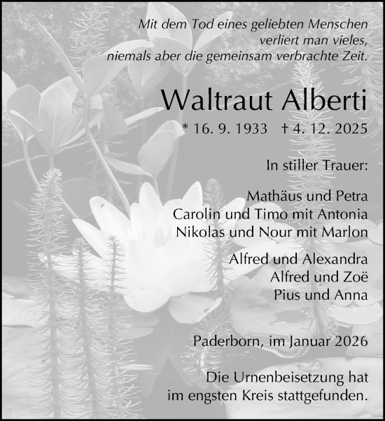 Traueranzeige von Waltraut Alberti von Neue Westfälische und Westfalen-Blatt