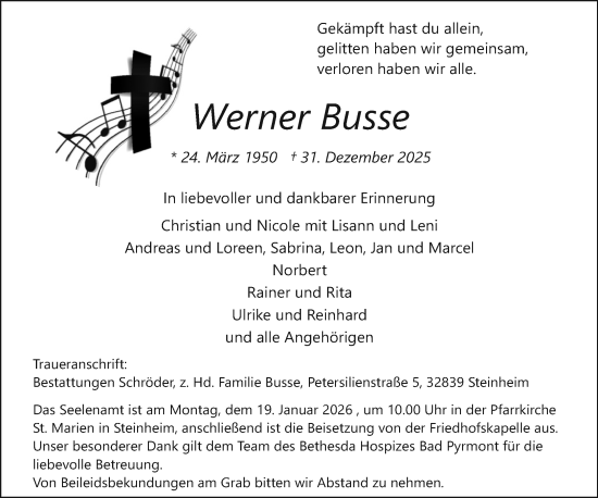 Traueranzeige von Werner Busse von Neue Westfälische und Westfalen-Blatt