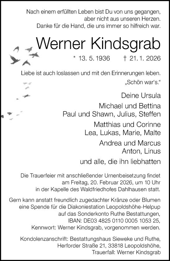 Traueranzeige von Werner Kindsgrab von Neue Westfälische und Westfalen-Blatt