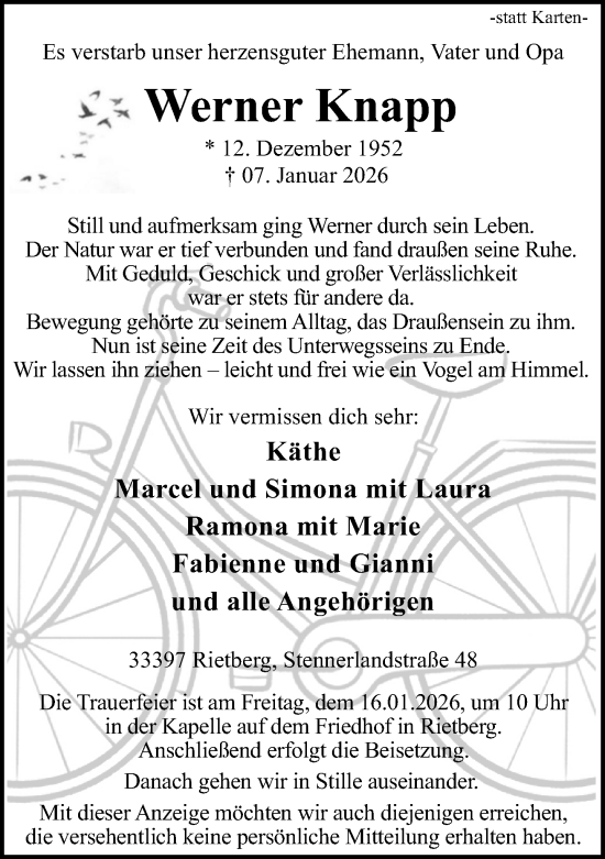 Traueranzeige von Werner Knapp von Neue Westfälische und Westfalen-Blatt