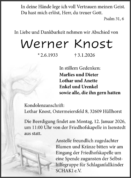 Traueranzeige von Werner Knost von Neue Westfälische und Westfalen-Blatt