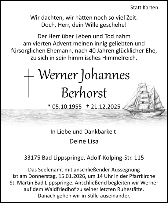 Traueranzeige von Werner Johannes Berhorst von Neue Westfälische und Westfalen-Blatt