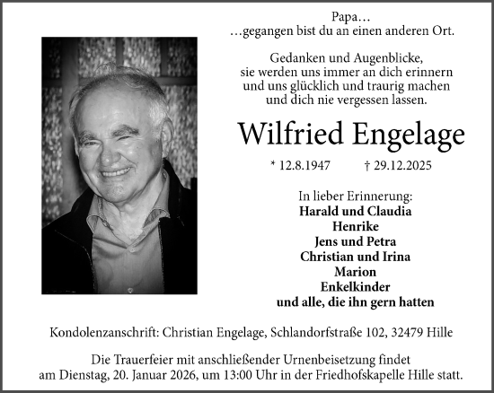 Traueranzeige von Wilfried Engelage von Neue Westfälische und Westfalen-Blatt