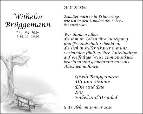 Traueranzeige von Wilhelm Brüggemann von Neue Westfälische und Westfalen-Blatt