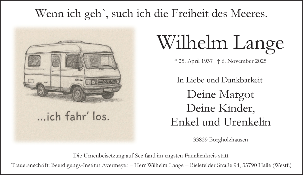  Traueranzeige für Wilhelm Lange vom 03.01.2026 aus Neue Westfälische und Westfalen-Blatt