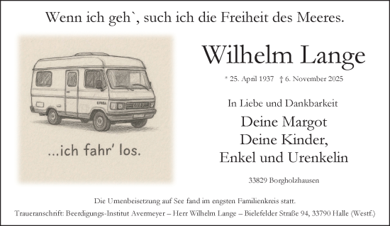 Traueranzeige von Wilhelm Lange von Neue Westfälische und Westfalen-Blatt