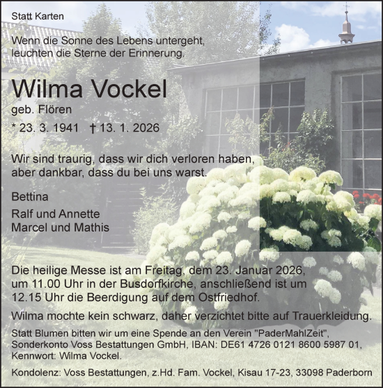 Traueranzeige von Wilma Vockel von Neue Westfälische und Westfalen-Blatt