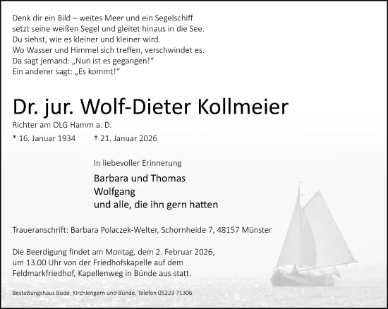 Traueranzeige von Wolf-Dieter Kollmeier von Neue Westfälische und Westfalen-Blatt