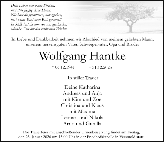 Traueranzeige von Wolfgang Hantke von Neue Westfälische und Westfalen-Blatt