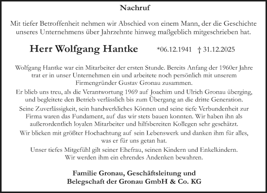 Traueranzeige von Wolfgang Hantke von Neue Westfälische und Westfalen-Blatt