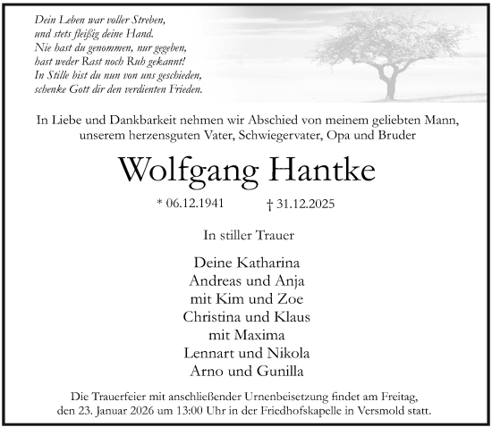 Traueranzeige von Wolfgang Hantke von Neue Westfälische und Westfalen-Blatt