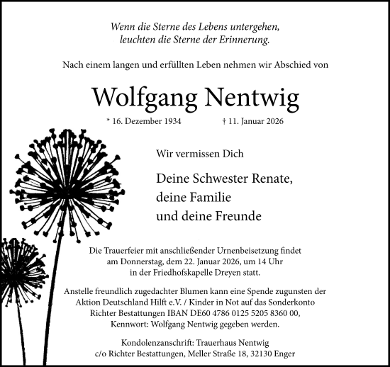 Traueranzeige von Wolfgang Nentwig von Neue Westfälische und Westfalen-Blatt