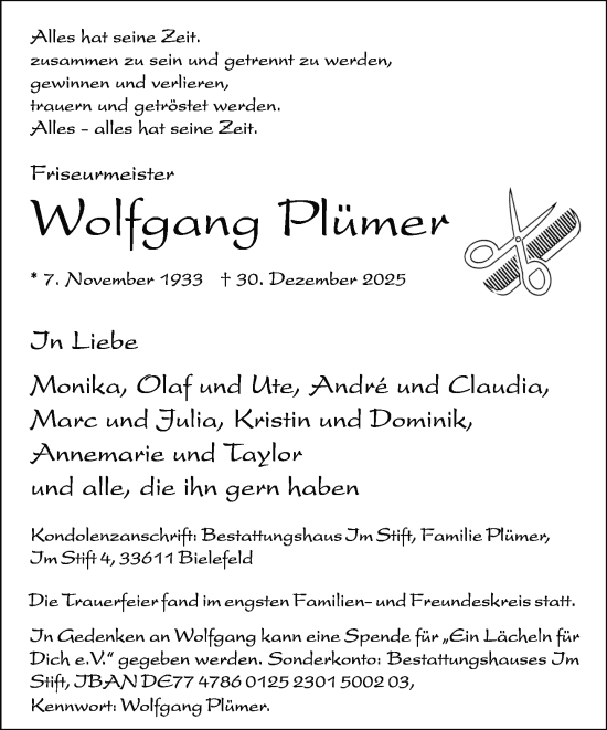 Traueranzeige von Wolfgang Plümer von Neue Westfälische und Westfalen-Blatt