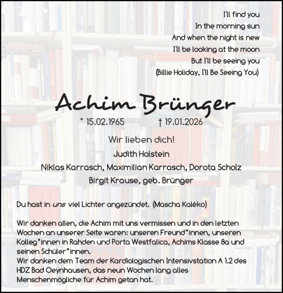 Traueranzeige von Achim Brünger von Neue Westfälische und Westfalen-Blatt