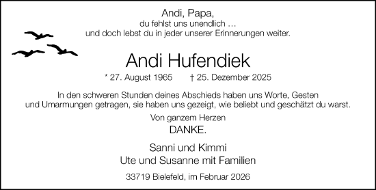 Traueranzeige von Andi Hufendiek von Neue Westfälische und Westfalen-Blatt