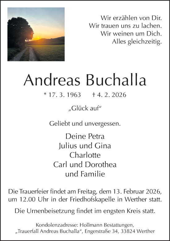 Traueranzeige von Andreas Buchalla von Neue Westfälische und Westfalen-Blatt