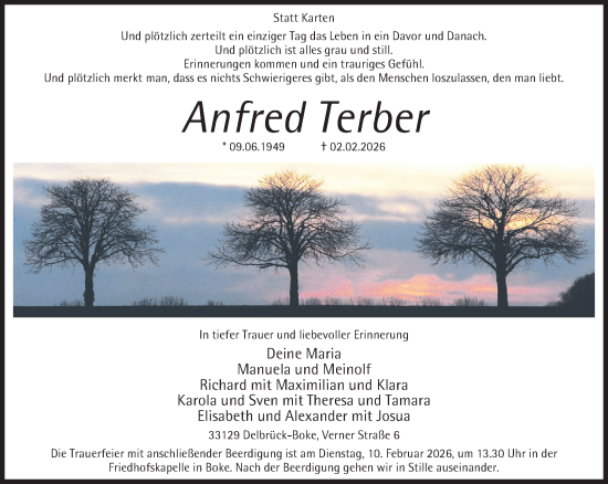 Traueranzeige von Anfred Terber von Neue Westfälische und Westfalen-Blatt