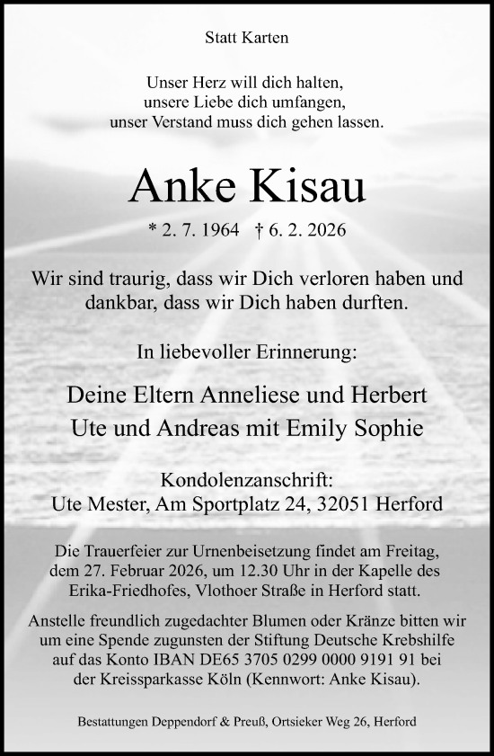 Traueranzeige von Anke Kisau von Neue Westfälische und Westfalen-Blatt