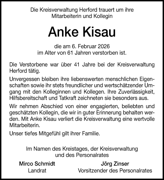 Traueranzeige von Anke Kisau von Neue Westfälische und Westfalen-Blatt