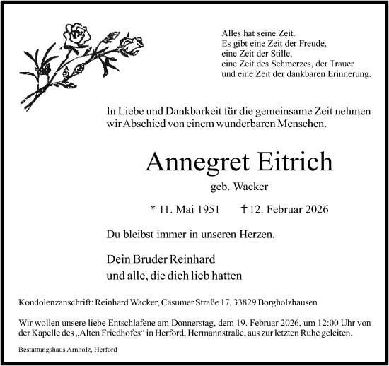 Traueranzeige von Annegret Eitrich von Neue Westfälische und Westfalen-Blatt