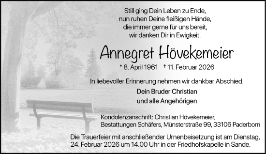 Traueranzeige von Annegret Hövekemeier von Neue Westfälische und Westfalen-Blatt