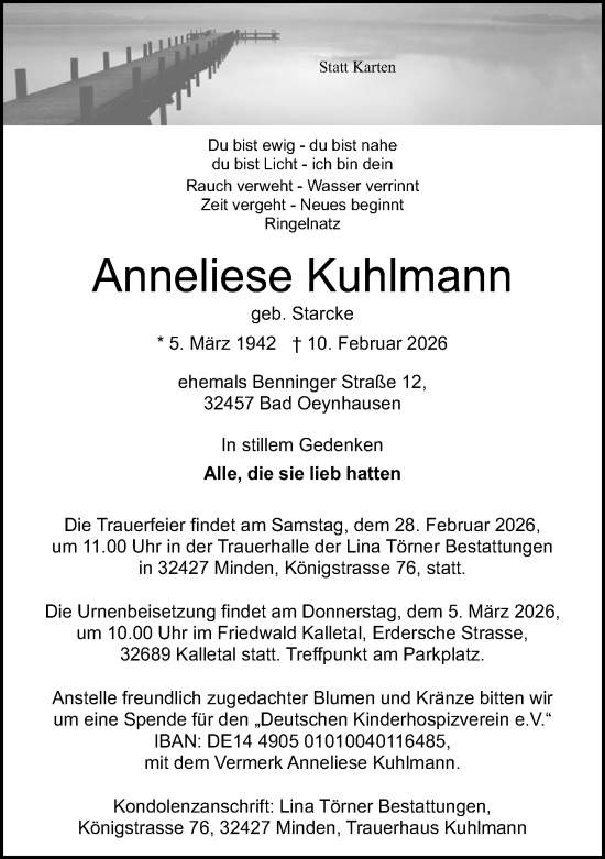 Traueranzeige von Anneliese Kuhlmann von Neue Westfälische und Westfalen-Blatt