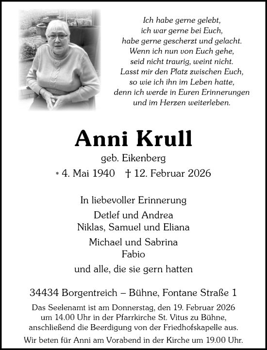 Traueranzeige von Anni Krull von Neue Westfälische und Westfalen-Blatt