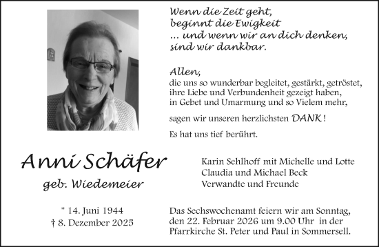 Traueranzeige von Anni Schäfer von Neue Westfälische und Westfalen-Blatt