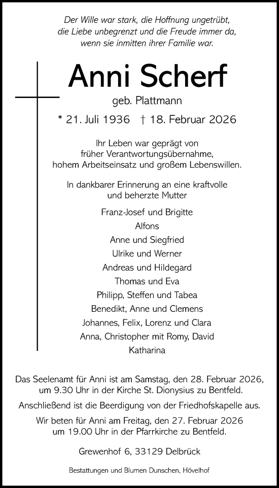 Traueranzeige von Anni Scherf von Neue Westfälische und Westfalen-Blatt