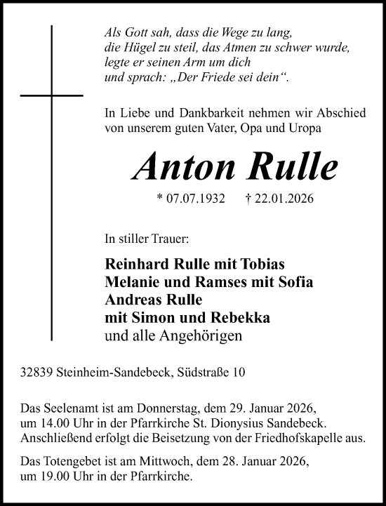 Traueranzeige von Anton Rulle von Neue Westfälische und Westfalen-Blatt