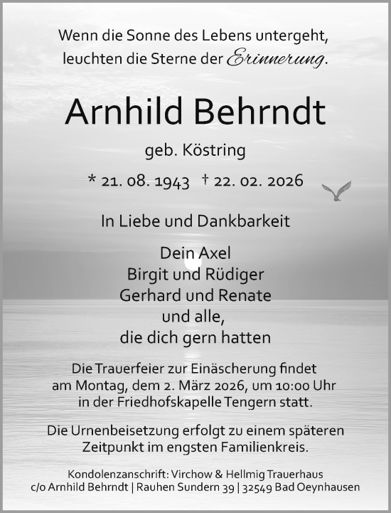 Traueranzeige von Arnhild Behrndt von Neue Westfälische und Westfalen-Blatt