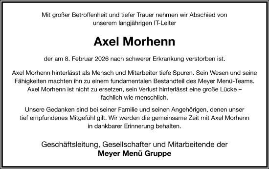 Traueranzeige von Axel Morhenn von Neue Westfälische und Westfalen-Blatt