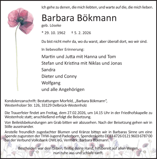 Traueranzeige von Barbara Bökmann von Neue Westfälische und Westfalen-Blatt