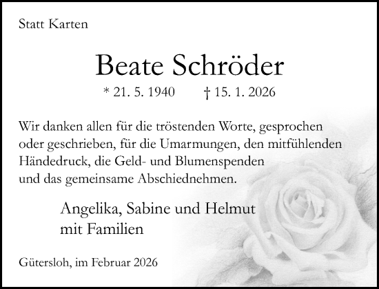 Traueranzeige von Beate Schröder von Neue Westfälische und Westfalen-Blatt