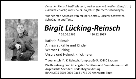 Traueranzeige von Birgit Lücking-Reinsch von Neue Westfälische und Westfalen-Blatt