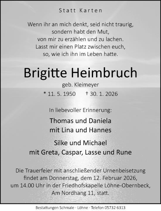 Traueranzeige von Brigitte Heimbruch von Neue Westfälische und Westfalen-Blatt