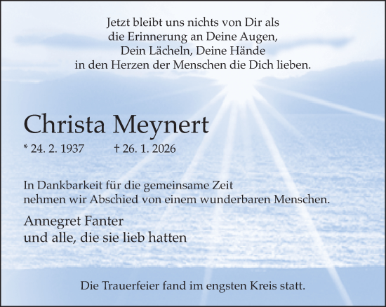 Traueranzeige von Christa Meynert von Neue Westfälische und Westfalen-Blatt