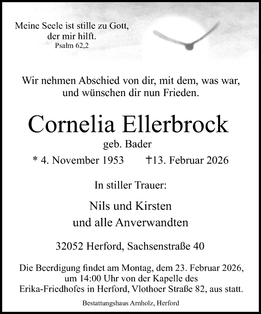  Traueranzeige für Cornelia Ellerbrock vom 18.02.2026 aus Neue Westfälische und Westfalen-Blatt