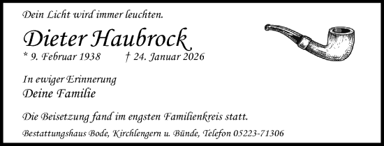 Traueranzeige von Dieter Haubrock von Neue Westfälische und Westfalen-Blatt