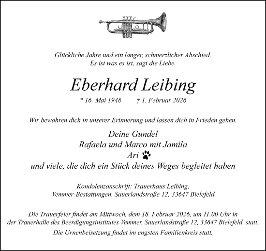Traueranzeige von Eberhard Leibing von Neue Westfälische und Westfalen-Blatt