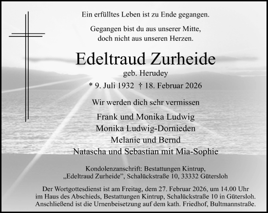 Traueranzeige von Edeltraud Zurheide von Neue Westfälische und Westfalen-Blatt