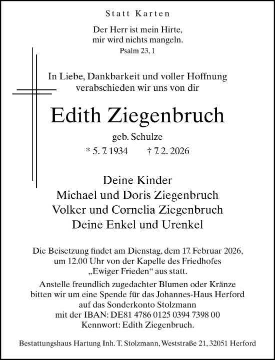 Traueranzeige von Edith Ziegenbruch von Neue Westfälische und Westfalen-Blatt