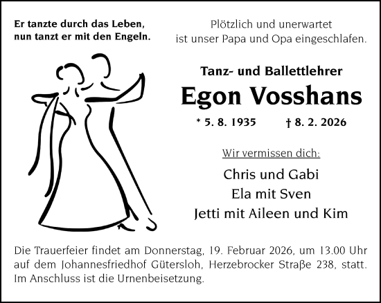 Traueranzeige von Egon Vosshans von Neue Westfälische und Westfalen-Blatt