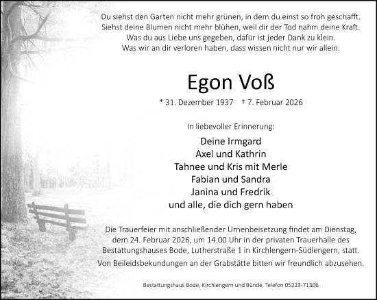 Traueranzeige von Egon Voß von Neue Westfälische und Westfalen-Blatt