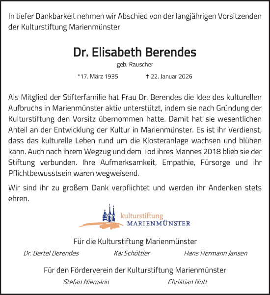 Traueranzeige von Elisabeth Berendes von Neue Westfälische und Westfalen-Blatt