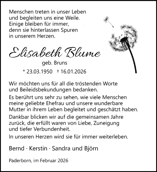 Traueranzeige von Elisabeth Blume von Neue Westfälische und Westfalen-Blatt