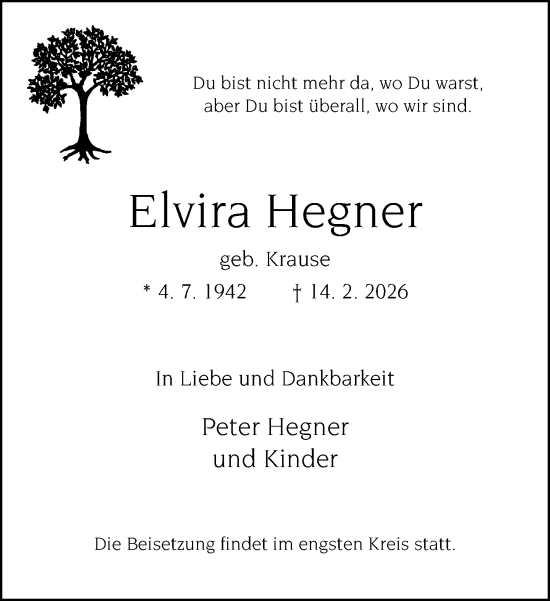 Traueranzeige von Elvira Hegner von Neue Westfälische und Westfalen-Blatt