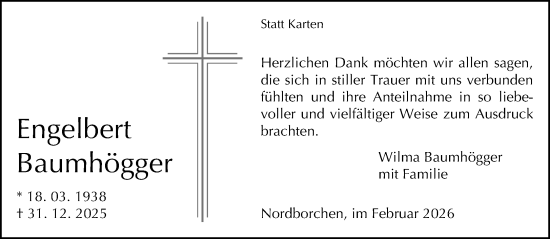 Traueranzeige von Engelbert Baumhögger von Neue Westfälische und Westfalen-Blatt