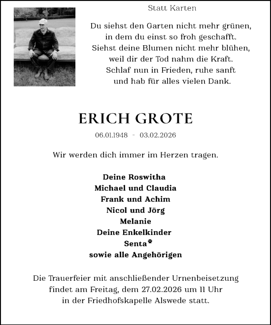 Traueranzeige von Erich Grote von Neue Westfälische und Westfalen-Blatt